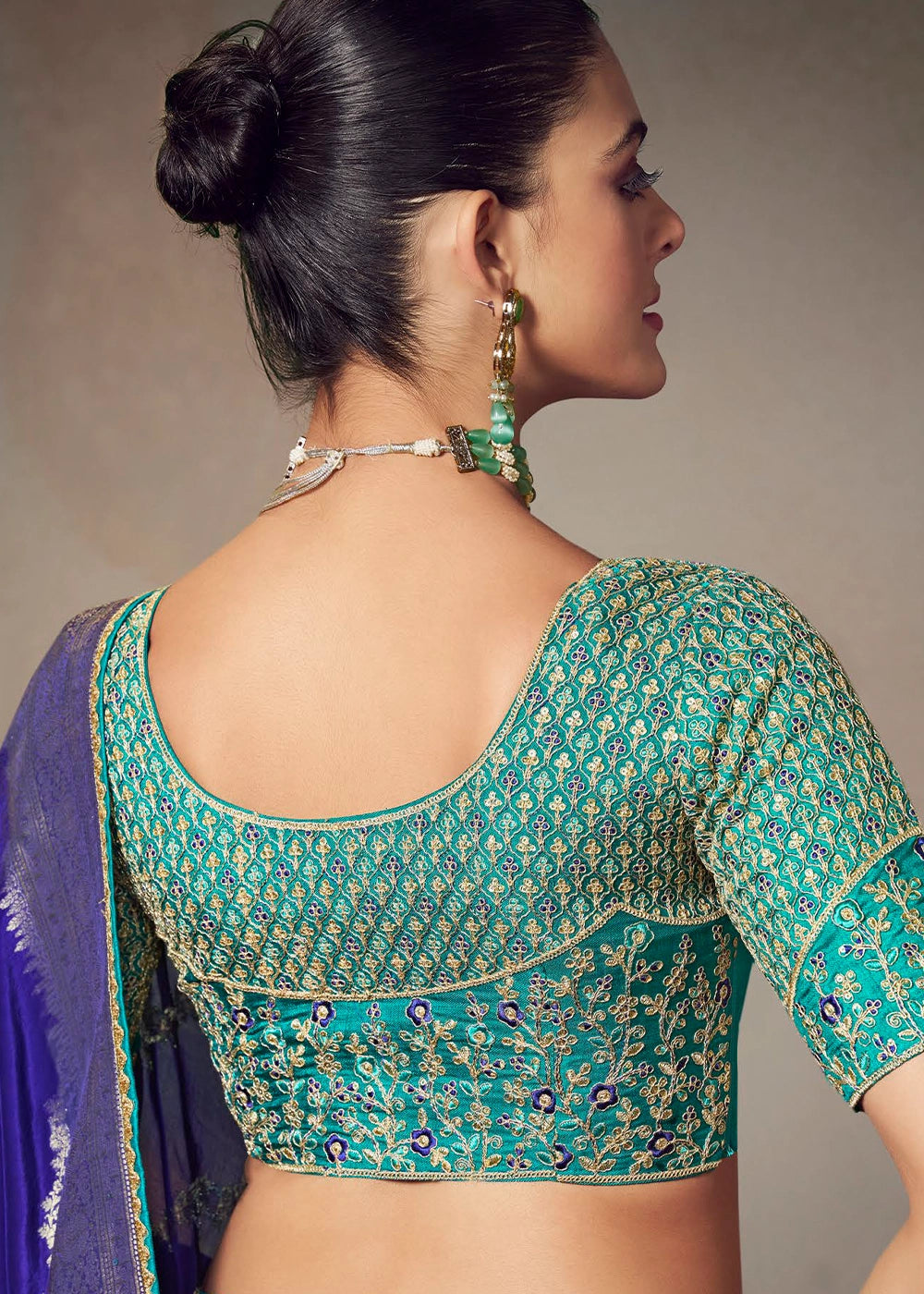 Navy Blue Banarasi Silk Saree with Embroidered Blouse