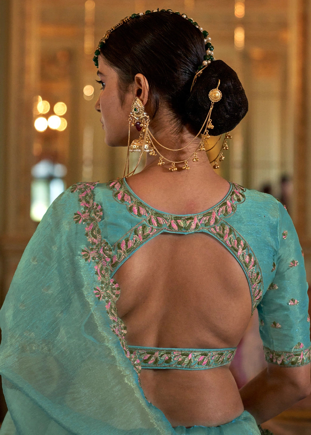 Turquoise Blue Soft Tissue Saree with Exquisite Multi Thread Embroidery work