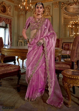 Phlox Purple Soft Tissue Saree with Exquisite Multi Thread Embroidery work