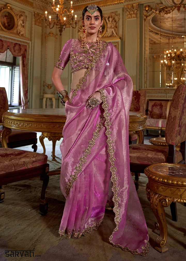 Phlox Purple Soft Tissue Saree with Exquisite Multi Thread Embroidery work