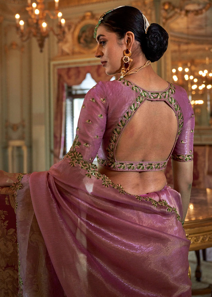 Phlox Purple Soft Tissue Saree with Exquisite Multi Thread Embroidery work