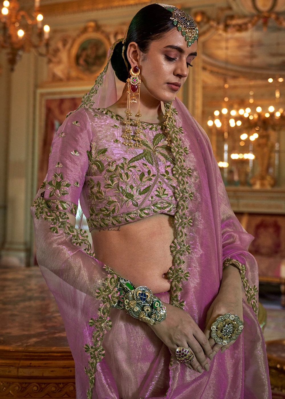 Phlox Purple Soft Tissue Saree with Exquisite Multi Thread Embroidery work