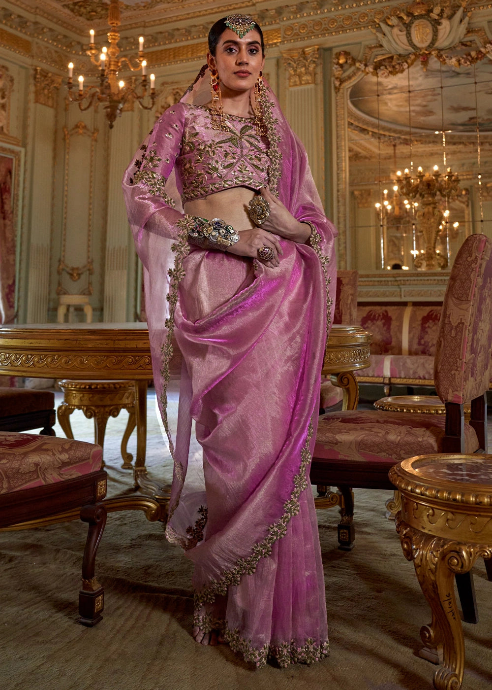 Phlox Purple Soft Tissue Saree with Exquisite Multi Thread Embroidery work