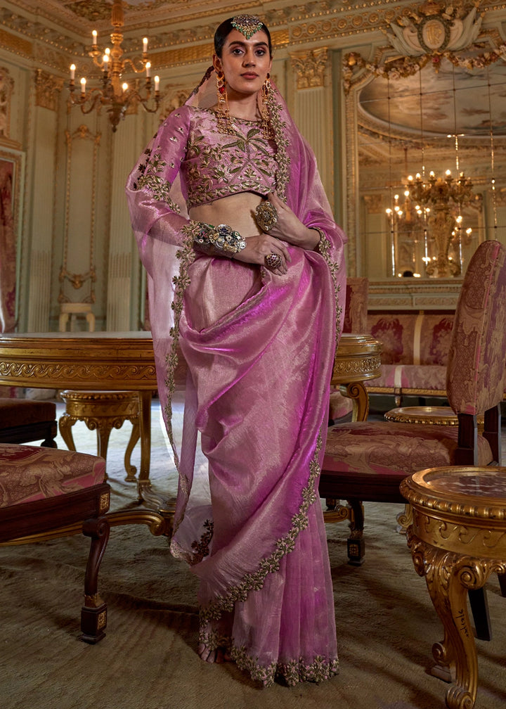 Phlox Purple Soft Tissue Saree with Exquisite Multi Thread Embroidery work