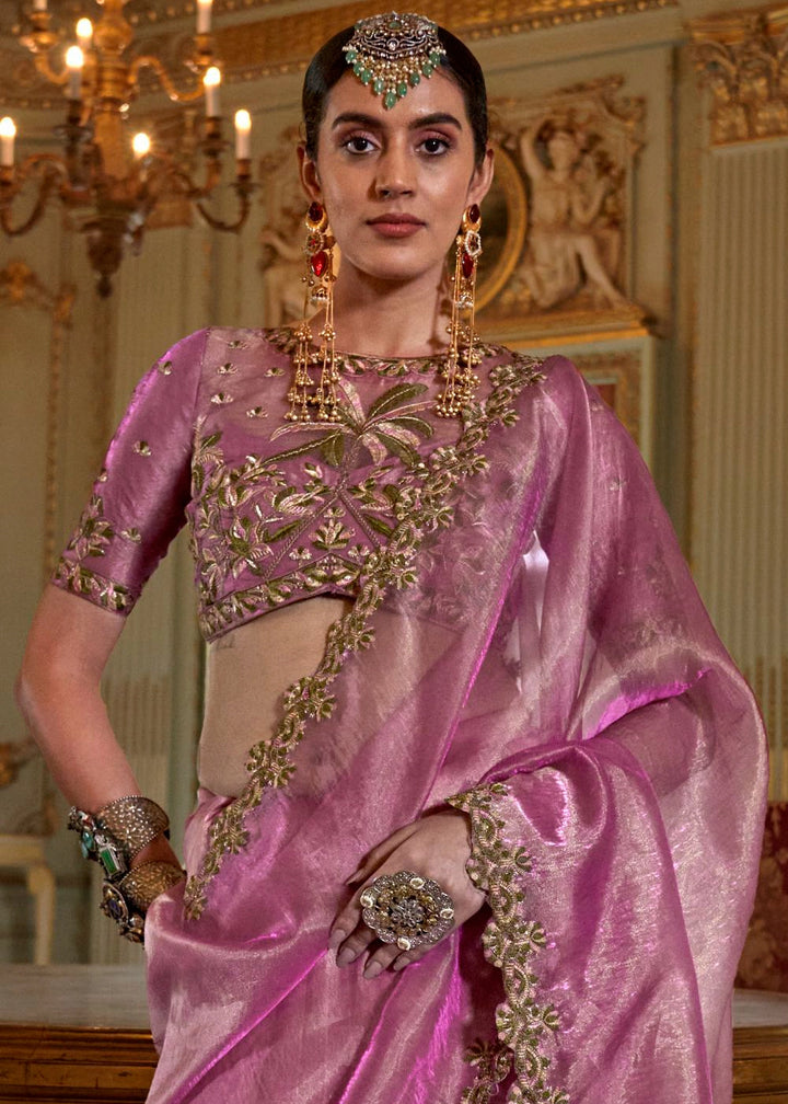 Phlox Purple Soft Tissue Saree with Exquisite Multi Thread Embroidery work