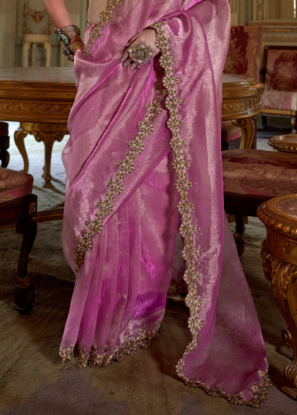Phlox Purple Soft Tissue Saree with Exquisite Multi Thread Embroidery work