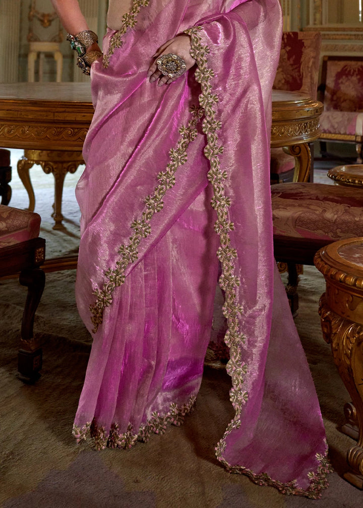 Phlox Purple Soft Tissue Saree with Exquisite Multi Thread Embroidery work