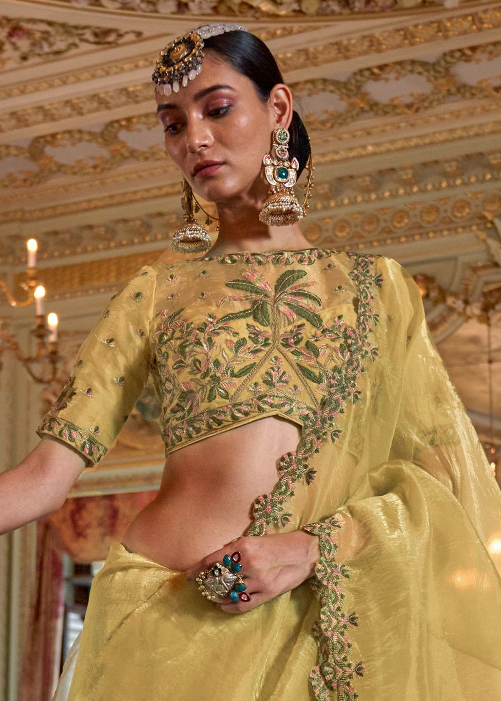 Blonde Yellow Soft Tissue Saree with Exquisite Multi Thread Embroidery work