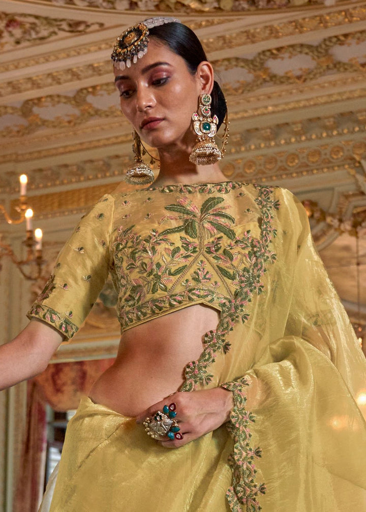 Blonde Yellow Soft Tissue Saree with Exquisite Multi Thread Embroidery work