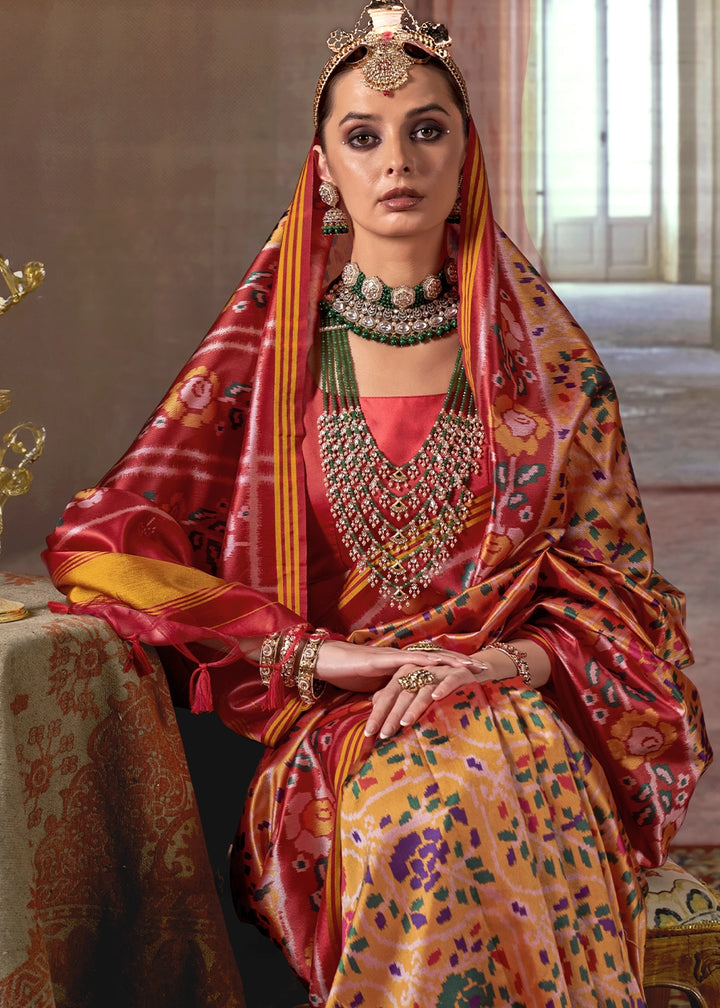 Yellow & Red Patan Patola Printed Silk Saree