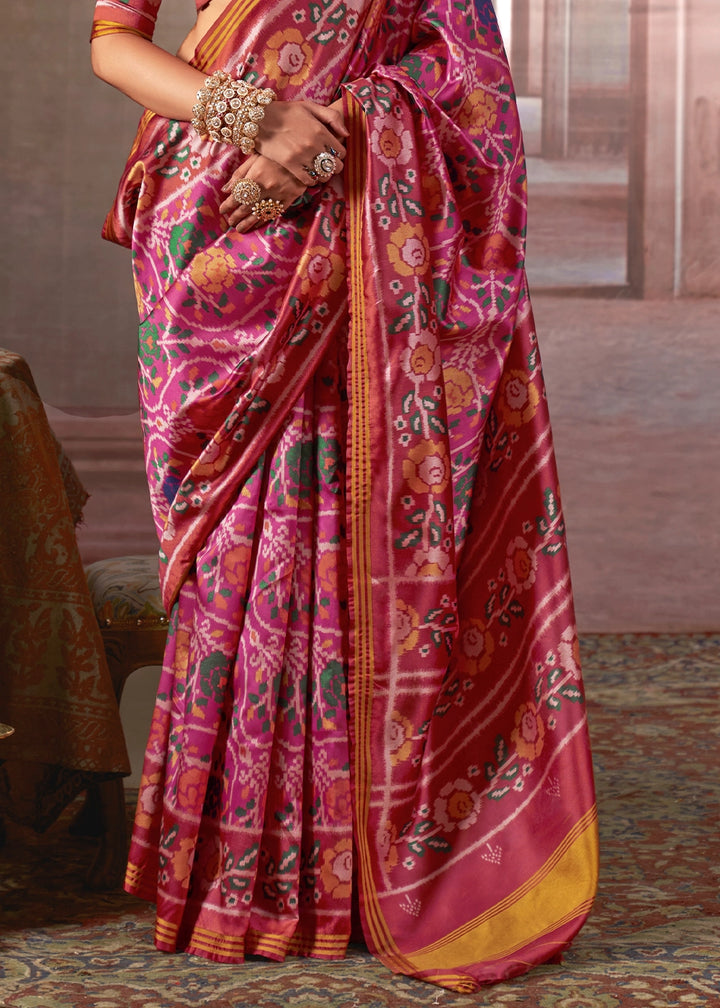 Pink & Red Patan Patola Printed Silk Saree