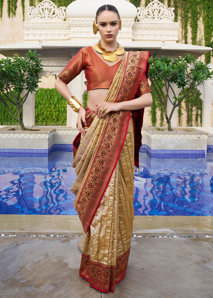 Shades Of Brown Tanchoi Woven Banarasi Silk Saree for Timeless Elegance