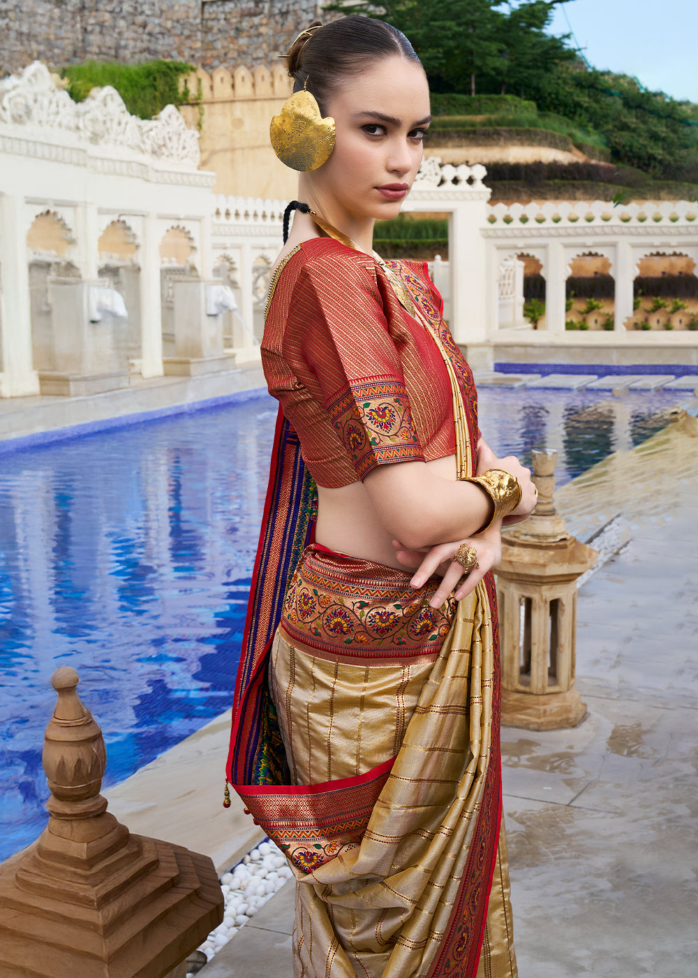 Shades Of Brown Tanchoi Woven Banarasi Silk Saree for Timeless Elegance