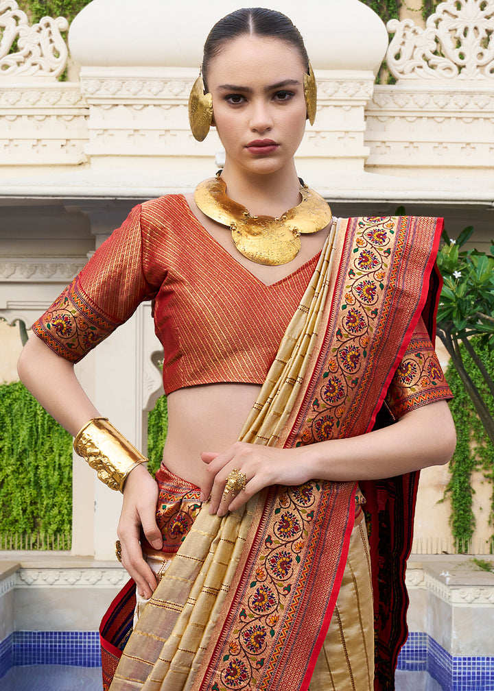 Shades Of Brown Tanchoi Woven Banarasi Silk Saree for Timeless Elegance