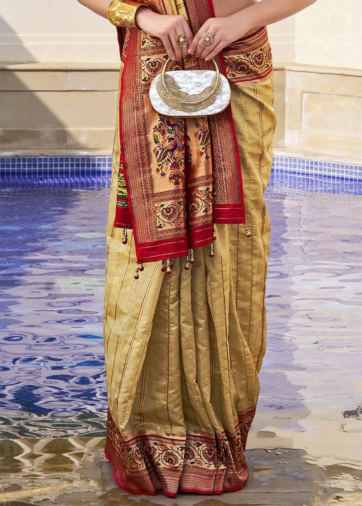 Green & Brown Tanchoi Woven Banarasi Silk Saree for Timeless Elegance