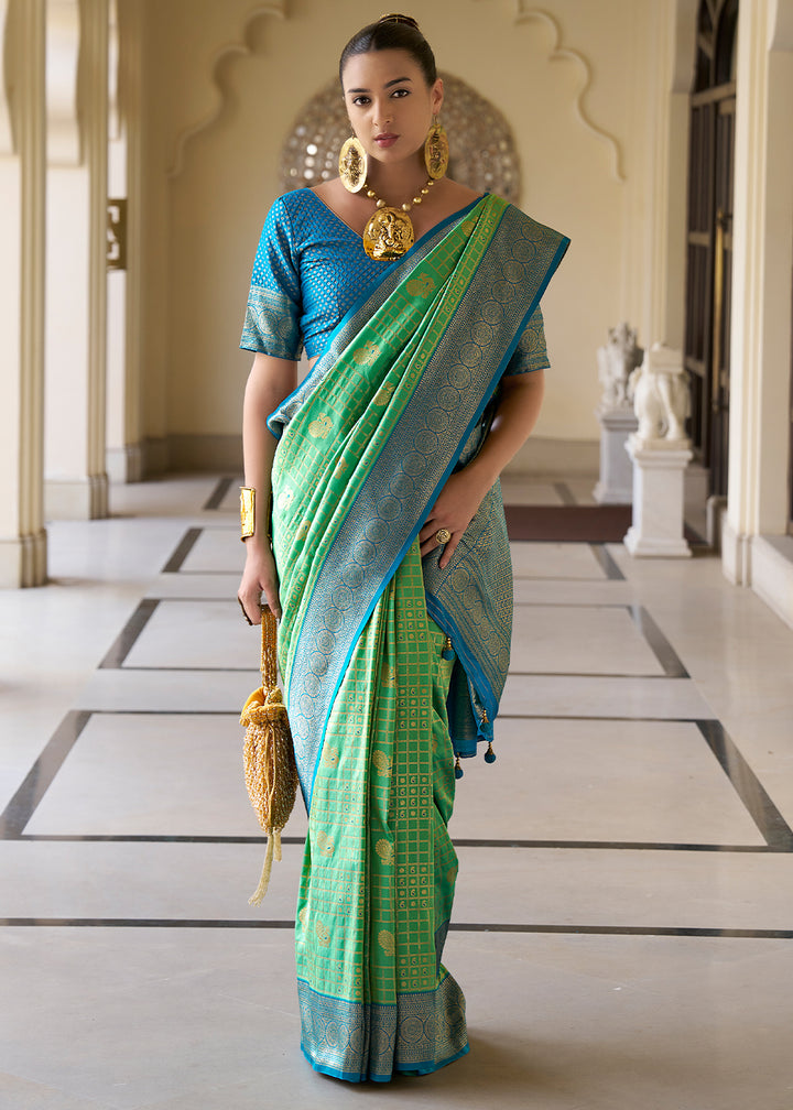 Apple Green Kanjivaram Silk Saree with Intricate Zari Work