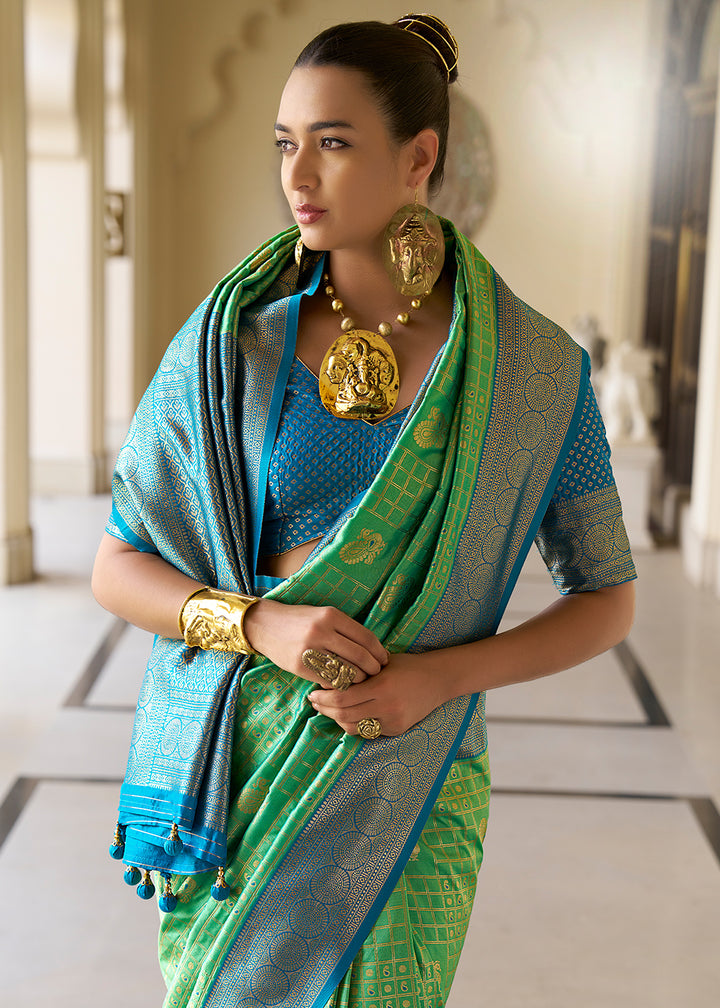 Apple Green Kanjivaram Silk Saree with Intricate Zari Work