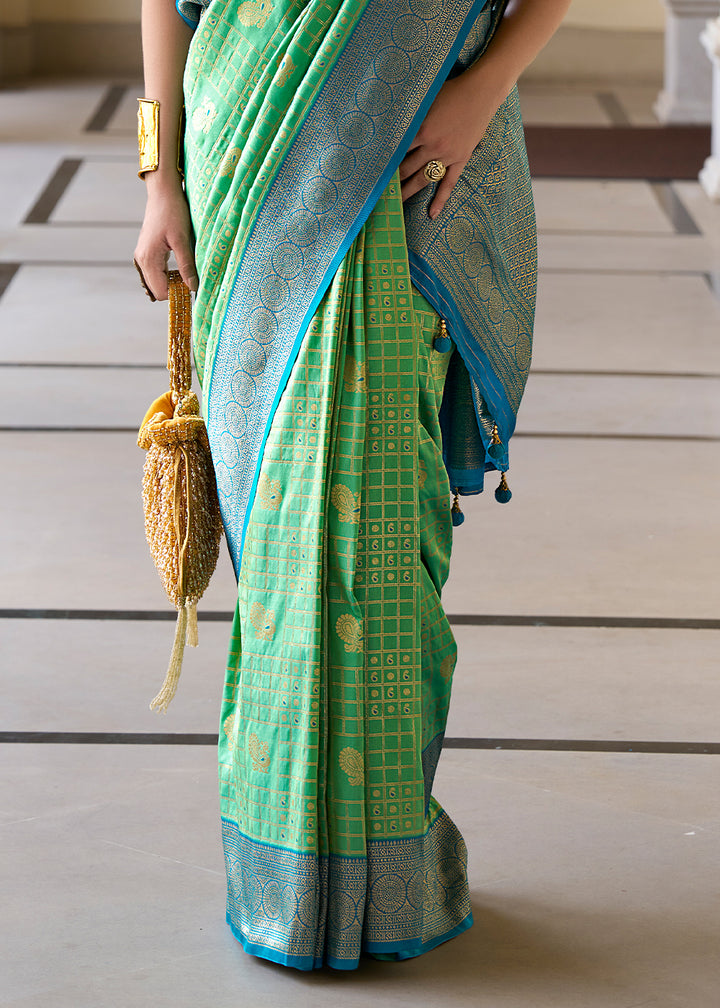 Apple Green Kanjivaram Silk Saree with Intricate Zari Work