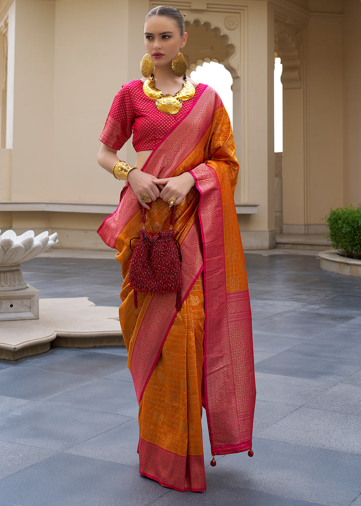 Tangerine Orange Kanjivaram Silk Saree with Intricate Zari Work