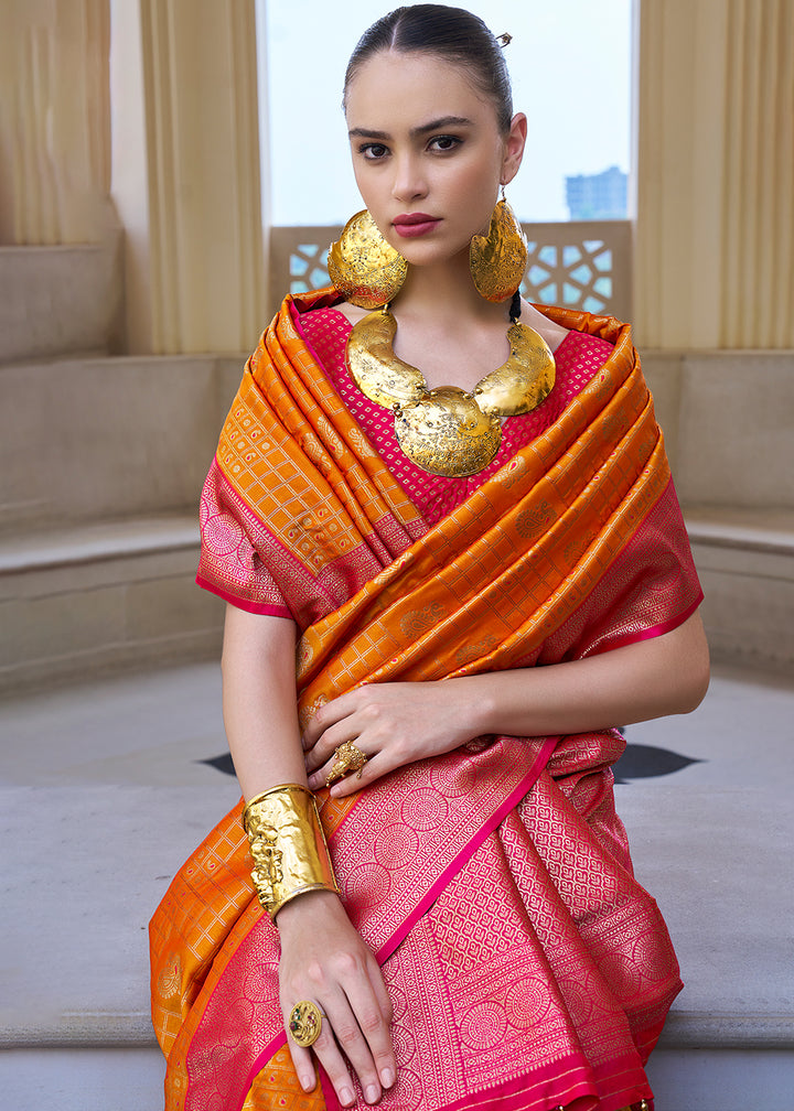 Tangerine Orange Kanjivaram Silk Saree with Intricate Zari Work