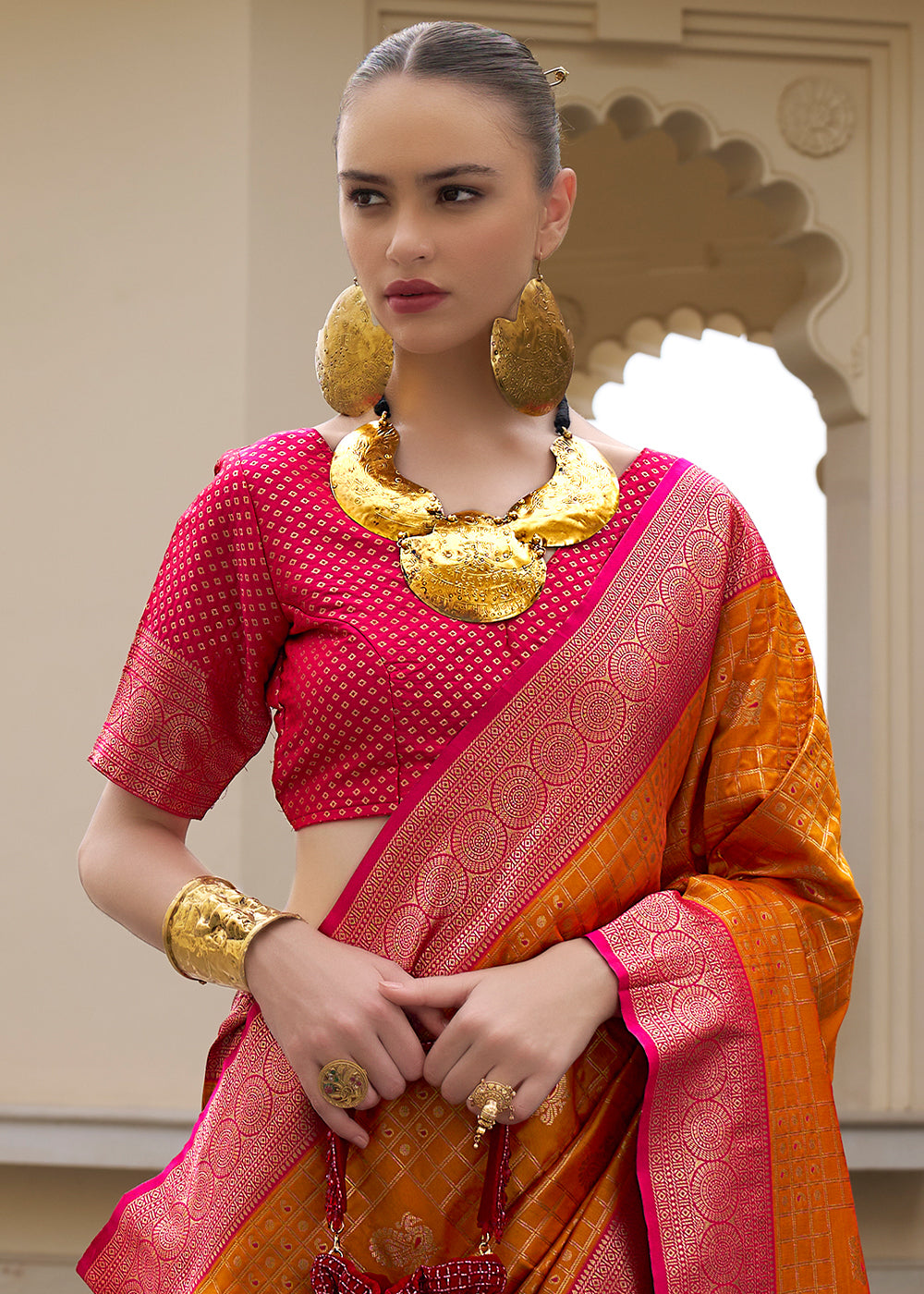 Tangerine Orange Kanjivaram Silk Saree with Intricate Zari Work