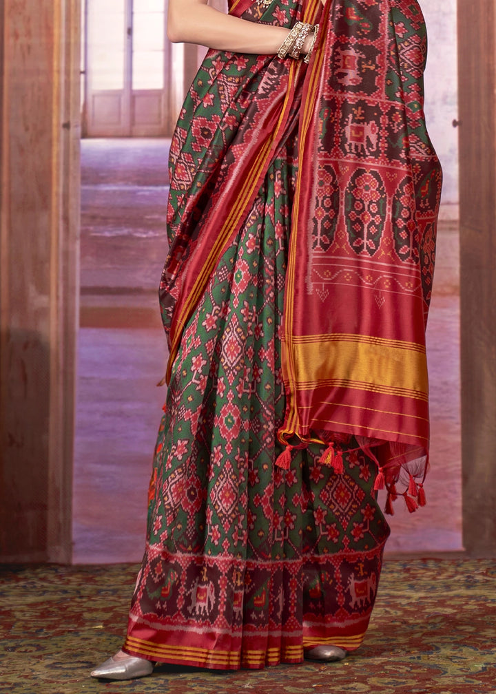 Green & Red Patan Patola Printed Silk Saree