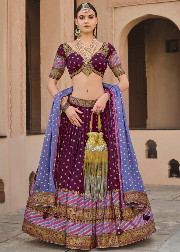 Sangria Purple Lehenga Choli in Banarasi Silk with Exquisite Embroidery