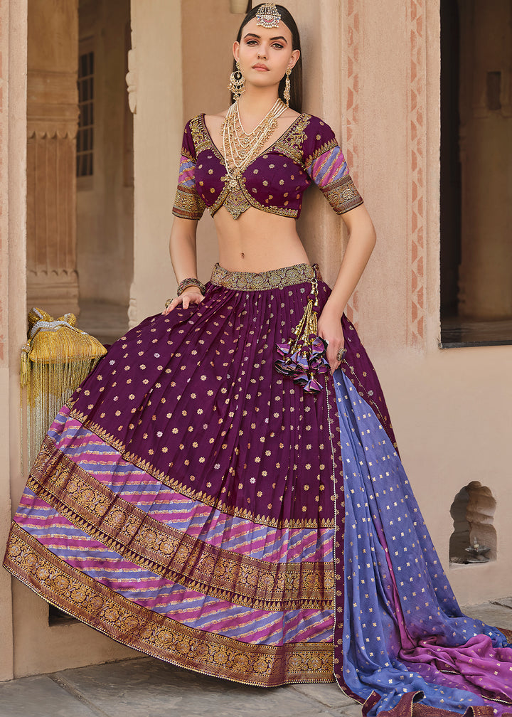 Sangria Purple Lehenga Choli in Banarasi Silk with Exquisite Embroidery