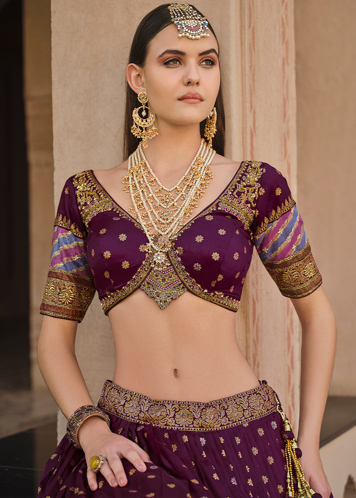 Sangria Purple Lehenga Choli in Banarasi Silk with Exquisite Embroidery