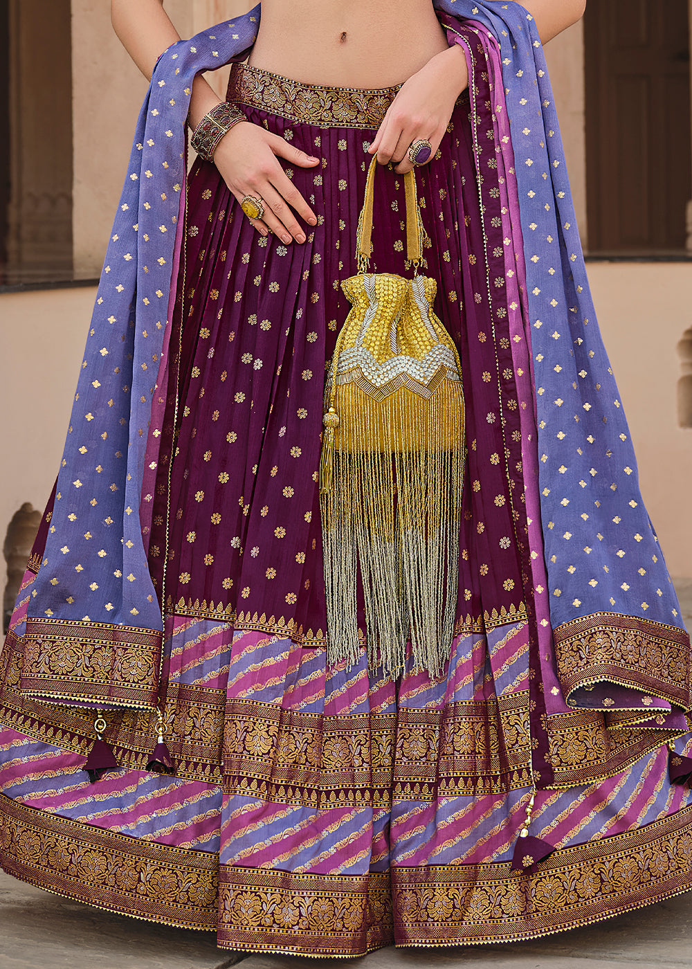 Sangria Purple Lehenga Choli in Banarasi Silk with Exquisite Embroidery