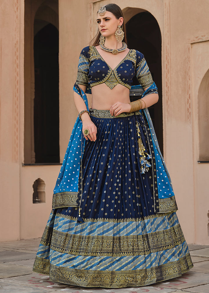 Berry Blue Lehenga Choli in Banarasi Silk with Exquisite Embroidery