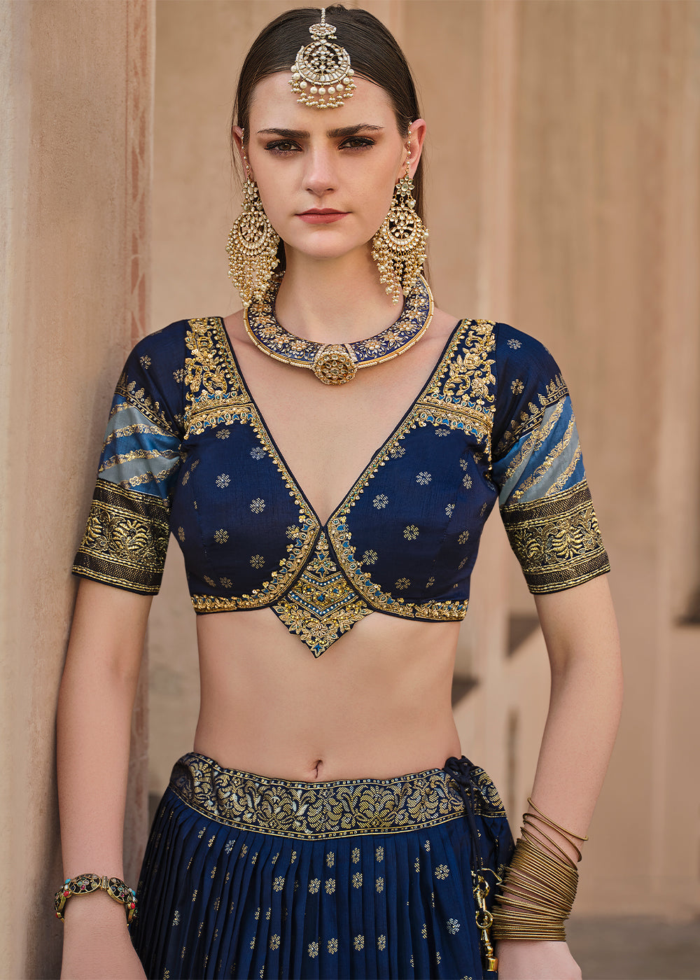 Berry Blue Lehenga Choli in Banarasi Silk with Exquisite Embroidery