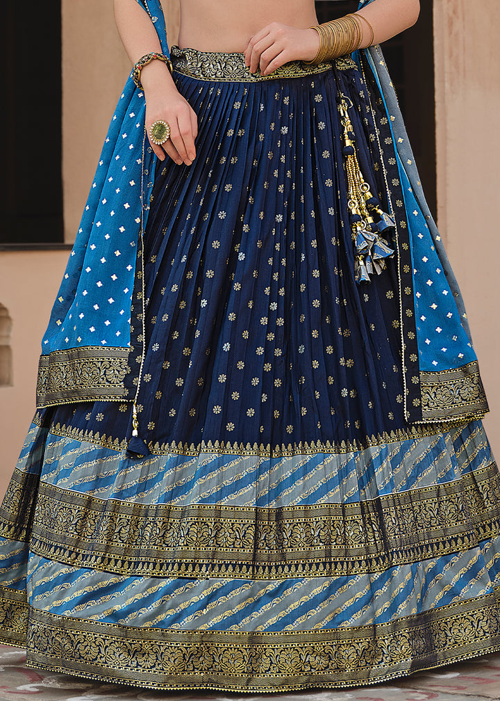 Berry Blue Lehenga Choli in Banarasi Silk with Exquisite Embroidery