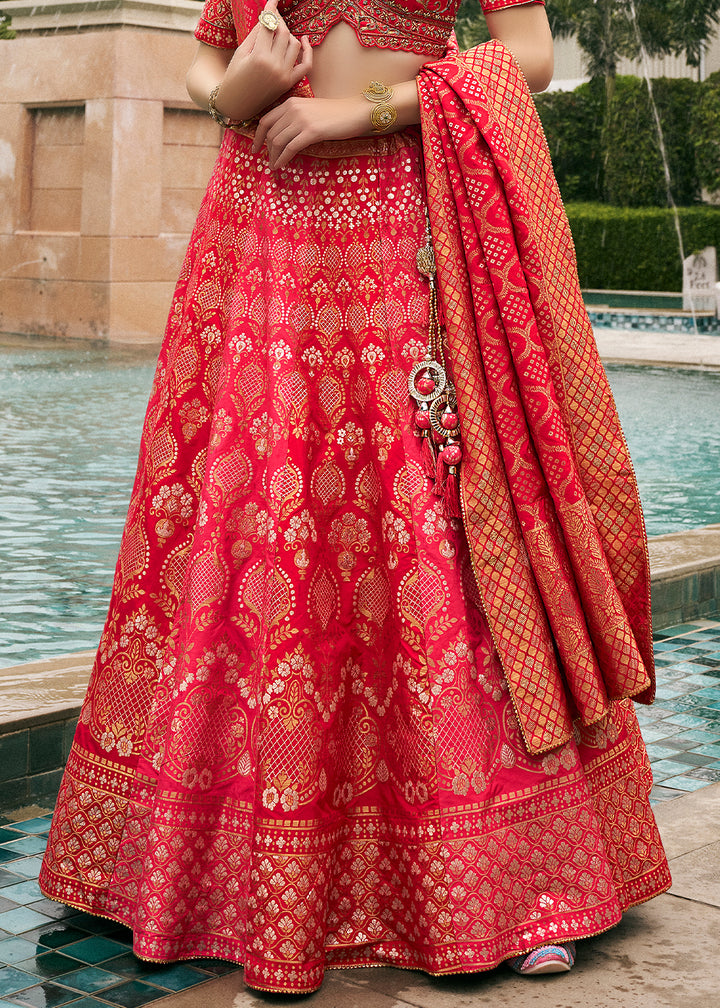 Beautiful Pink Bridal Lehenga Choli with Intricate Embroidery on Banarasi Silk