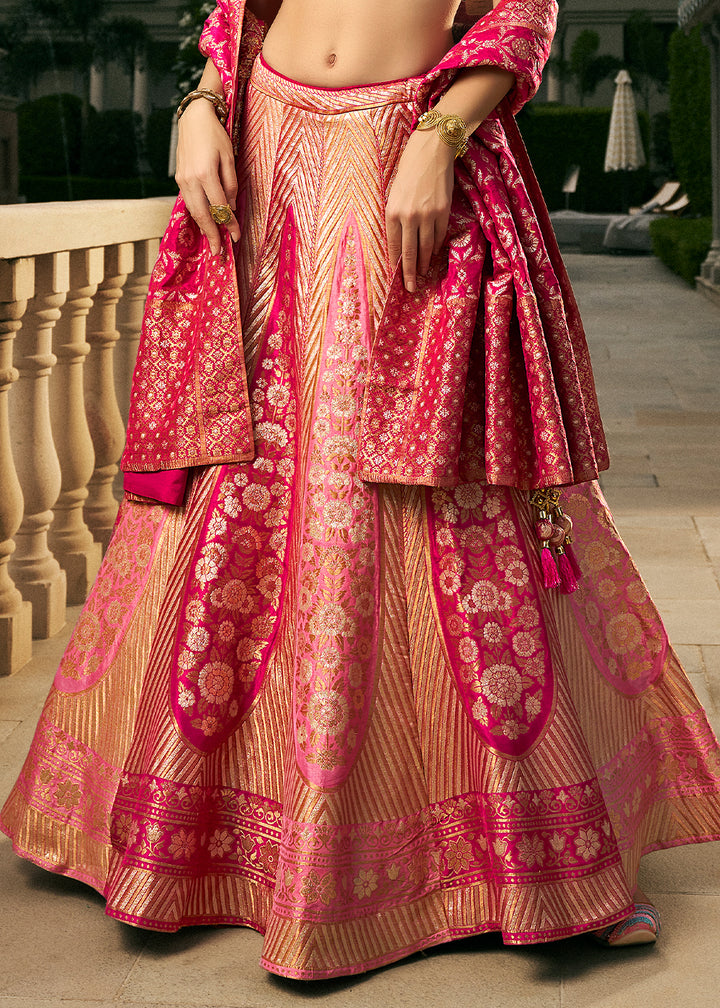 Magenta Pink Bridal Lehenga Choli with Intricate Embroidery on Banarasi Silk