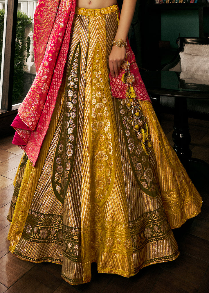 Vivid Yellow Bridal Lehenga Choli with Intricate Embroidery on Banarasi Silk