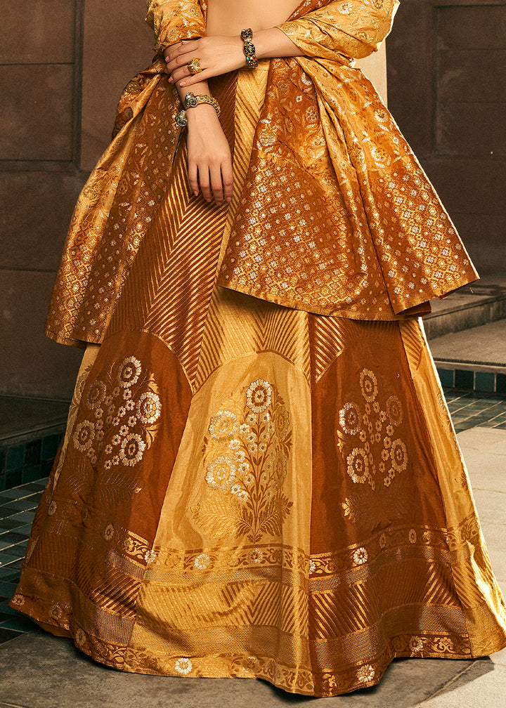 Shades of Brown Bridal Lehenga Choli with Intricate Embroidery on Banarasi Silk