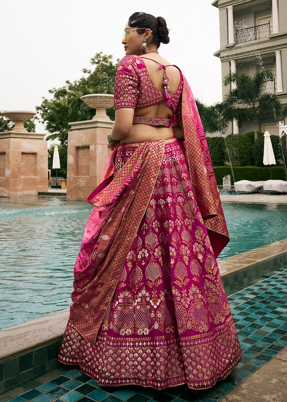 Shades of Purple Bridal Lehenga Choli with Intricate Embroidery on Banarasi Silk