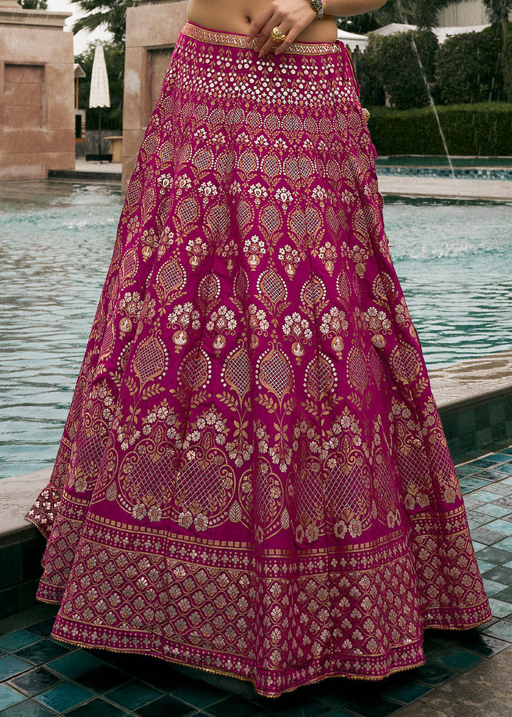 Shades of Purple Bridal Lehenga Choli with Intricate Embroidery on Banarasi Silk