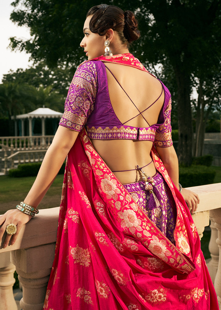 True Purple Bridal Lehenga Choli with Intricate Embroidery on Banarasi Silk