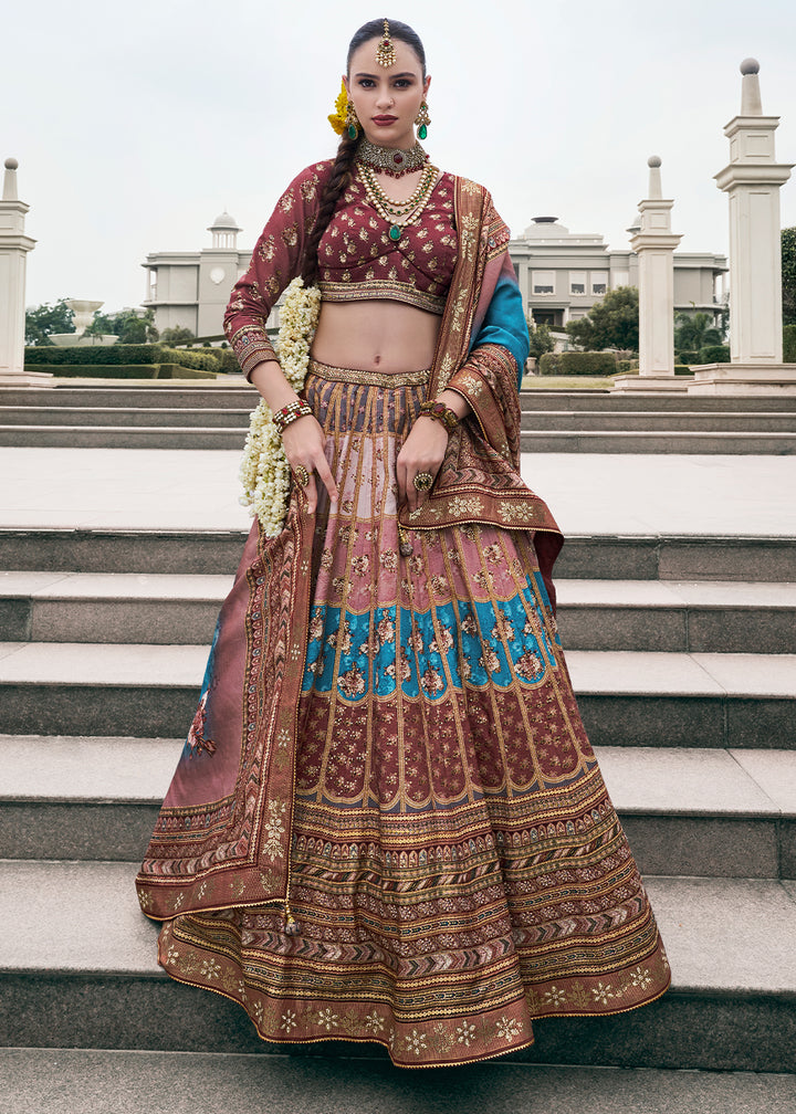 Purple & Brown Embroidered Banarasi Silk Lehenga Choli – Perfect for Weddings