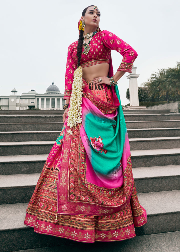 Shades of Pink Embroidered Banarasi Silk Lehenga Choli – Perfect for Weddings