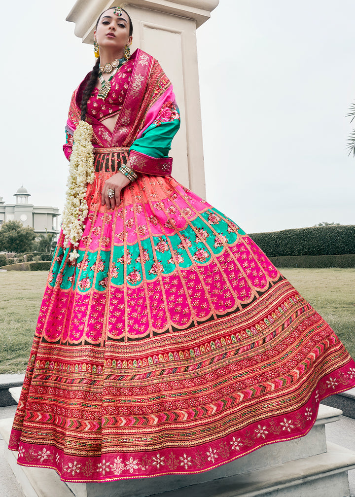 Shades of Pink Embroidered Banarasi Silk Lehenga Choli – Perfect for Weddings