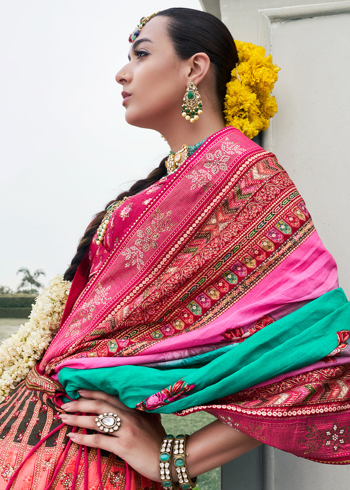 Shades of Pink Embroidered Banarasi Silk Lehenga Choli – Perfect for Weddings