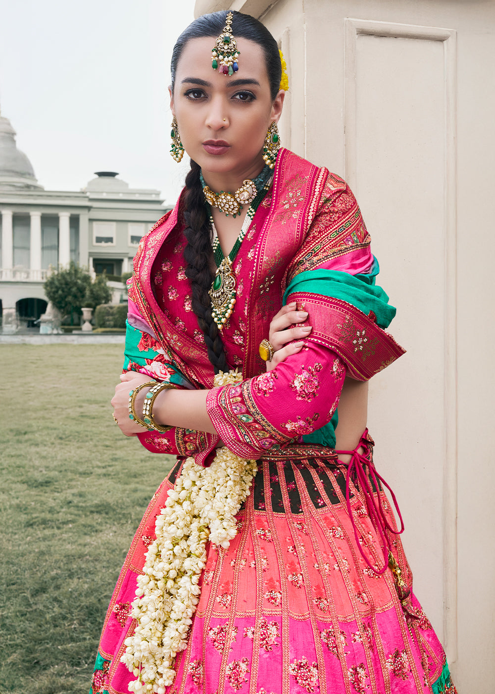 Shades of Pink Embroidered Banarasi Silk Lehenga Choli – Perfect for Weddings