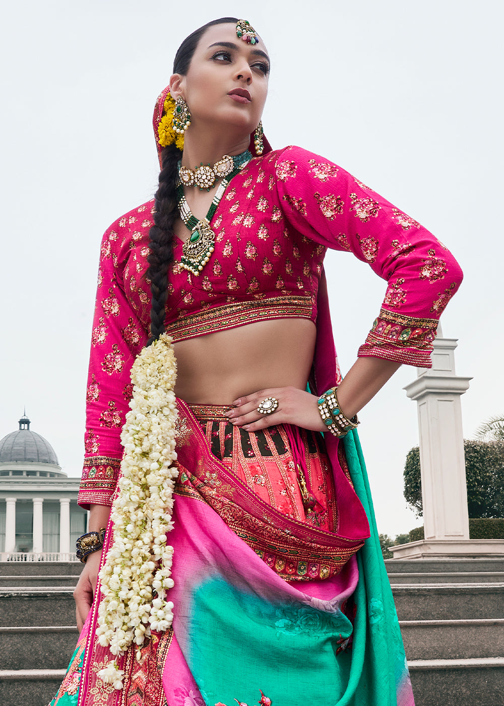 Shades of Pink Embroidered Banarasi Silk Lehenga Choli – Perfect for Weddings