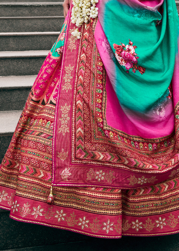 Shades of Pink Embroidered Banarasi Silk Lehenga Choli – Perfect for Weddings