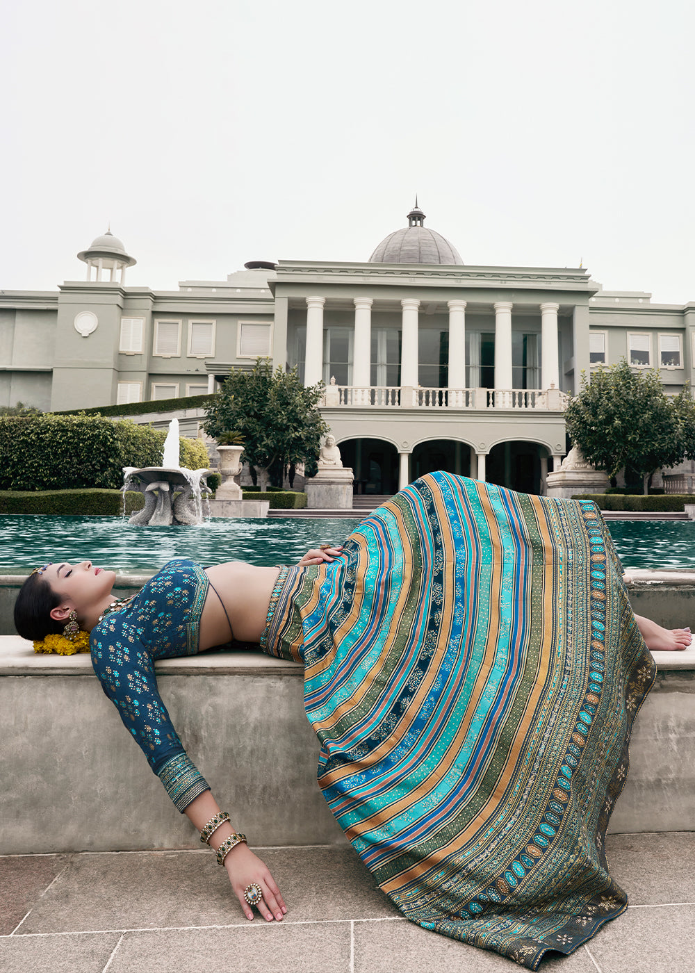 Shades of Blue Embroidered Banarasi Silk Lehenga Choli – Perfect for Weddings