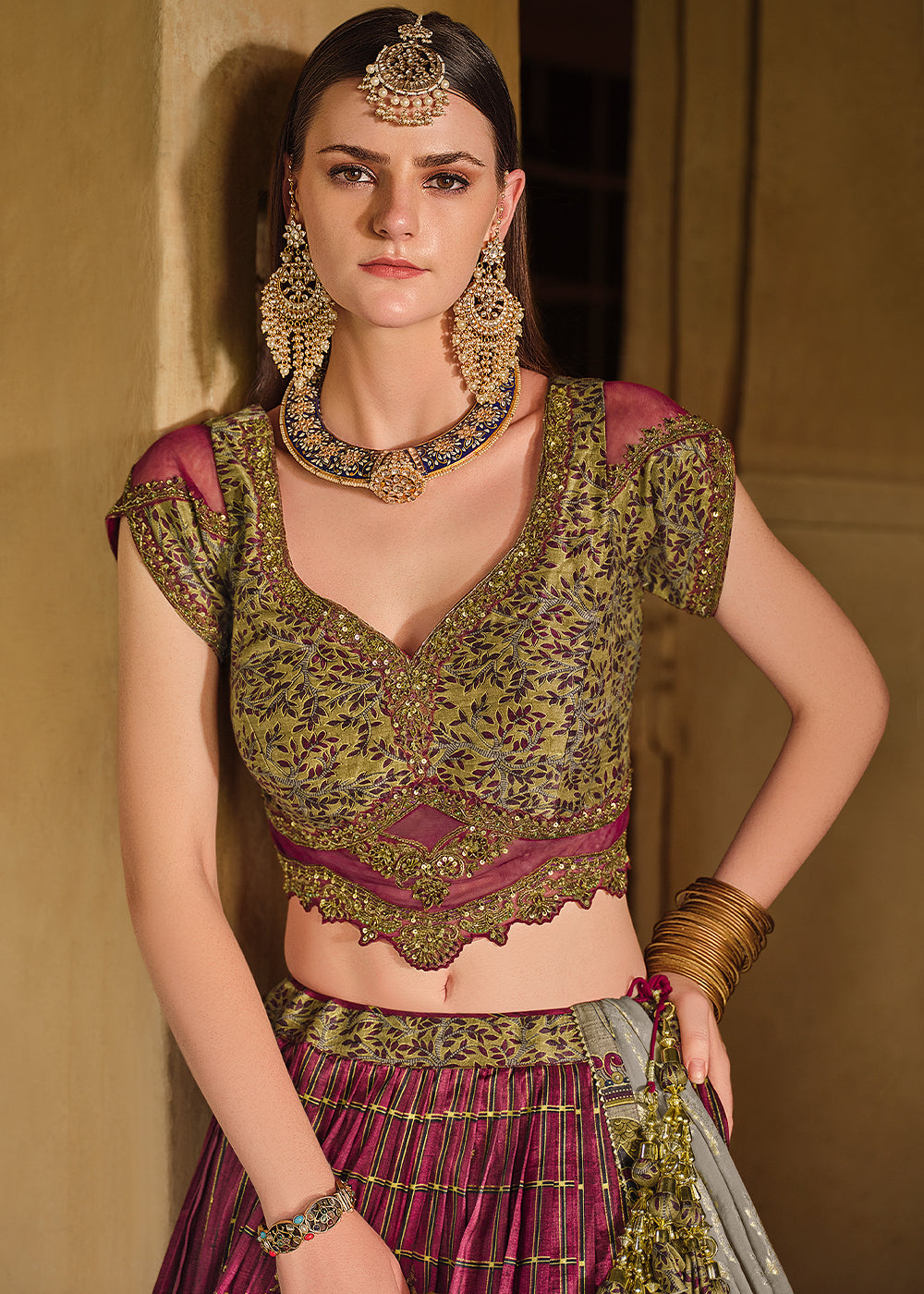 Purple & Grey Lehenga Choli in Banarasi Silk with Exquisite Embroidery