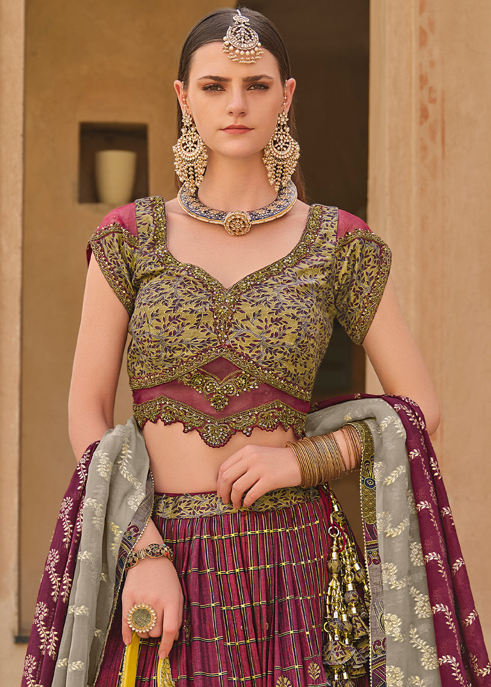 Purple & Grey Lehenga Choli in Banarasi Silk with Exquisite Embroidery